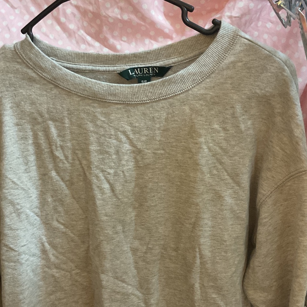 Lauren Ralph Lauren Gray Sweater sz small ruffled detail on sleeves